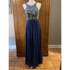 Faviana Royal Blue Beaded Gown